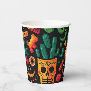 Vasos De Papel Cinco de Mayo. Patrón personalizado brillante mexi
