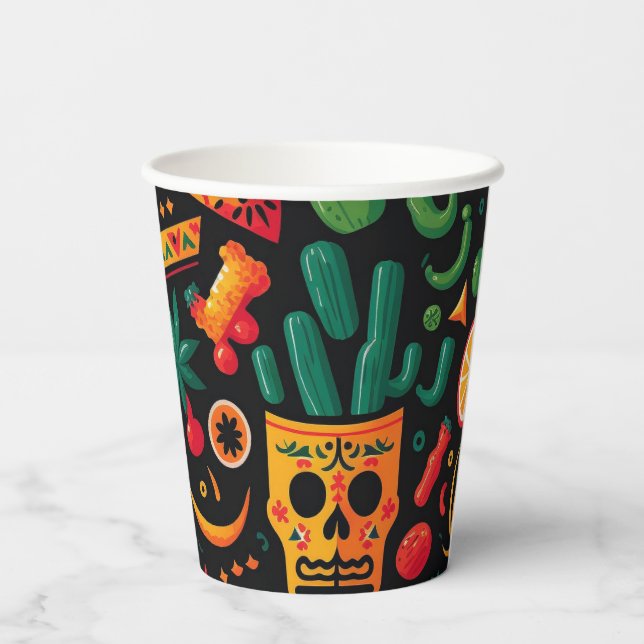 Vasos De Papel Cinco de Mayo. Patrón personalizado brillante mexi (Reverso )