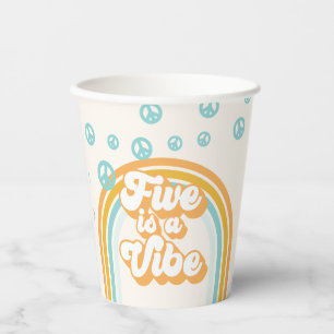 Vasos De Papel Cinco es un ambiente Retro Niño Cumpleaños 5