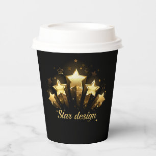 Vasos De Papel Cinco estrellas de oro en negro