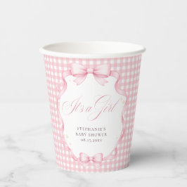 Vasos De Papel Cinta de encaje rosa a cuadros ¡Es una niña! Fiest
