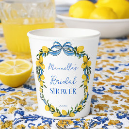 Vasos De Papel Cinta de lazo azul limones ducha de novia monogram