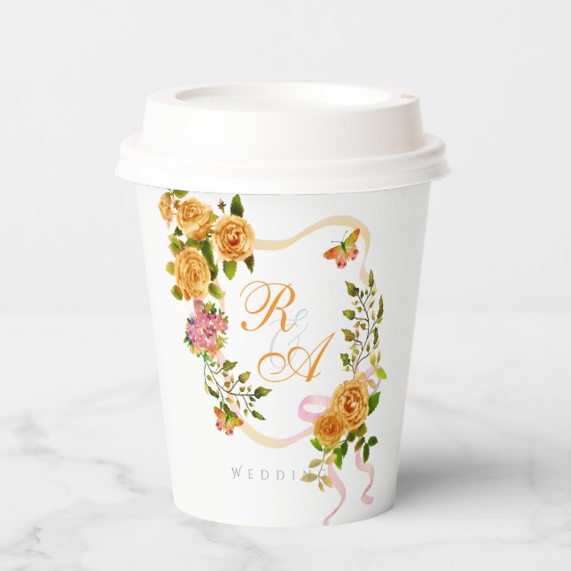 Vasos De Papel Cinta de Rosa de Oro Monograma  (Anverso)