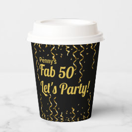 Vasos De Papel Cinta Fab Black and Gold 50th Birthday Party