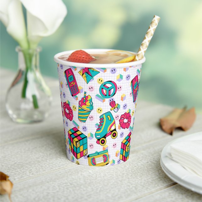 Vasos De Papel Cinta Funky Neon Glow Retro 90 Cumpleaños (in situ)