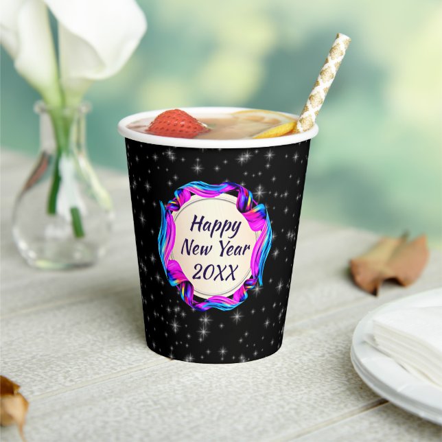 Vasos De Papel Cinta pintada en cielo nocturno Feliz Año Nuevo 20 (in situ)