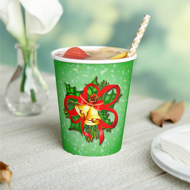 Vasos De Papel Cinta roja Green Holly para las campanas de oro de (in situ)