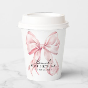 Vasos De Papel Cinta Rosa Tema Coquette de Lazo