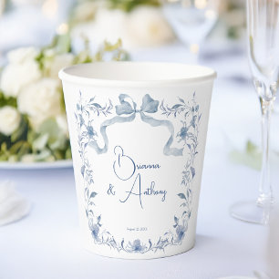Vasos De Papel Cinta verde de flores azul turbio elegante persona
