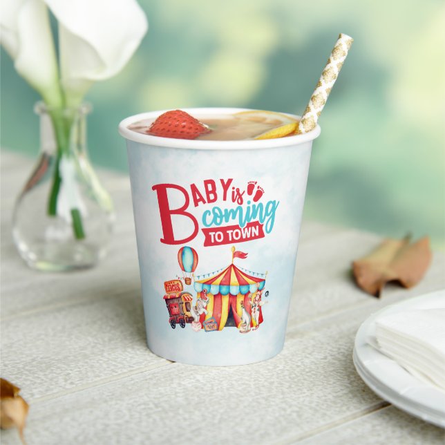 Vasos De Papel Circo azul del Carnaval Baby Shower (in situ)