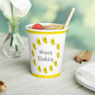 Vasos De Papel Círculo de limón cítrico Feliz Cumpleaños