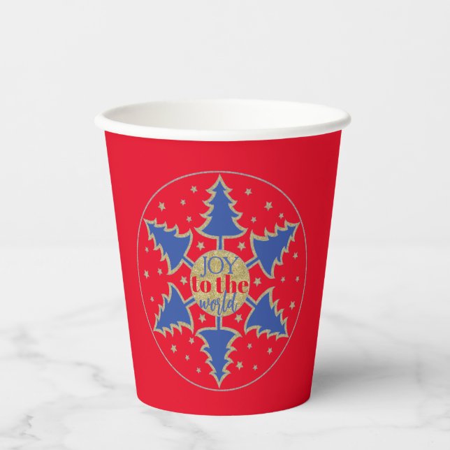 Vasos De Papel Círculo de Navidad de Árboles Azules (Anverso)