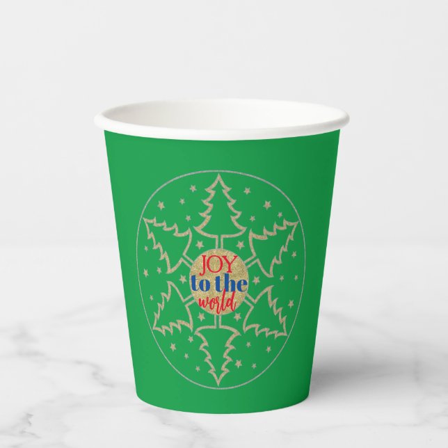 Vasos De Papel Círculo de Navidad de Árboles de Oro (Anverso)