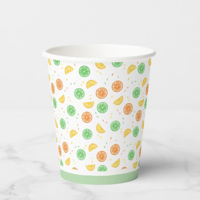 Vasos de papel cítricos borde verde (Anverso)
