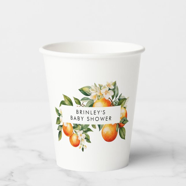 Vasos De Papel Citrus Baby Shower Paper Cup Little Cutie Naranja (Anverso)