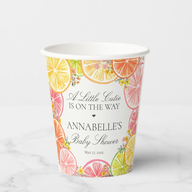 Vasos De Papel Citrus Floral Little Cutie Baby Shower (Anverso)