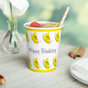 Vasos De Papel Citrus Limón Línea Feliz Cumpleaños