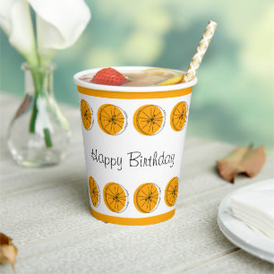 Vasos De Papel Citrus Naranja Line Feliz Cumpleaños