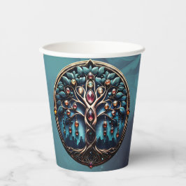 Vasos De Papel Ciudad a la sombra del lujoso árbol de la vida.