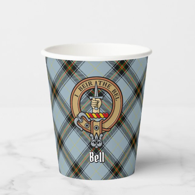 Vasos De Papel Clan Bell Escudo sobre Tartán (Anverso)