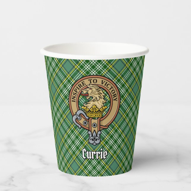 Vasos De Papel Clan Currie Lion Escudo sobre Tartán (Anverso)