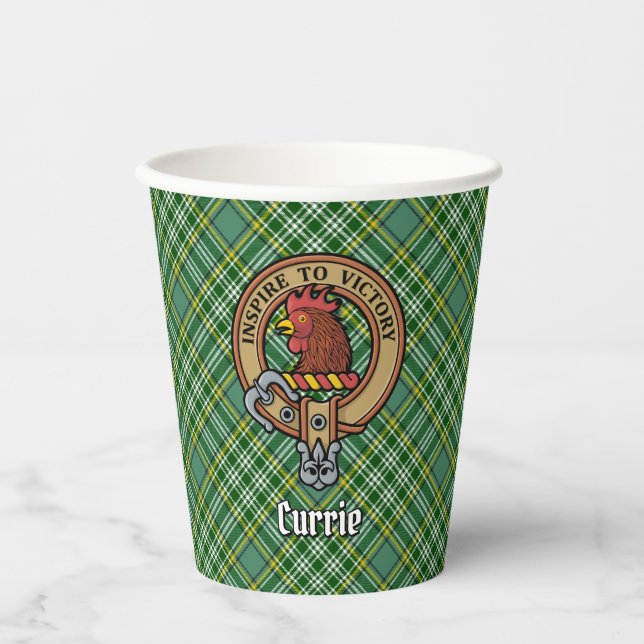 Vasos De Papel Clan Currie Rooster Escudo sobre Tartán (Anverso)