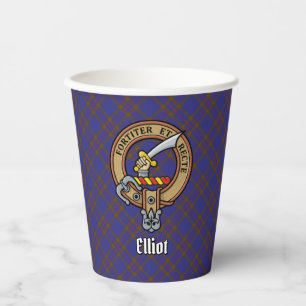 Vasos De Papel Clan Elliot Escudo sobre copas de papel de tartán 