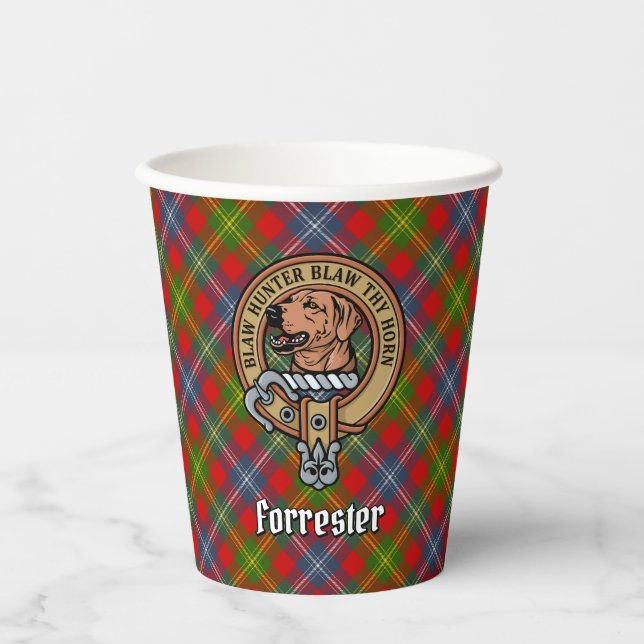 Vasos De Papel Clan Forrester Escudo sobre Tartán (Anverso)