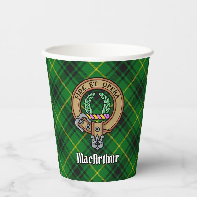 Vasos De Papel Clan MacArthur Escudo sobre Tartán (Anverso)