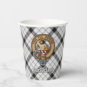 Vasos De Papel Clan MacFarlane Escudo sobre el tartán blanco y ne