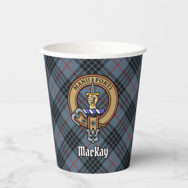 Vasos De Papel Clan MacKay Escudo sobre Blue Tartán (Anverso)