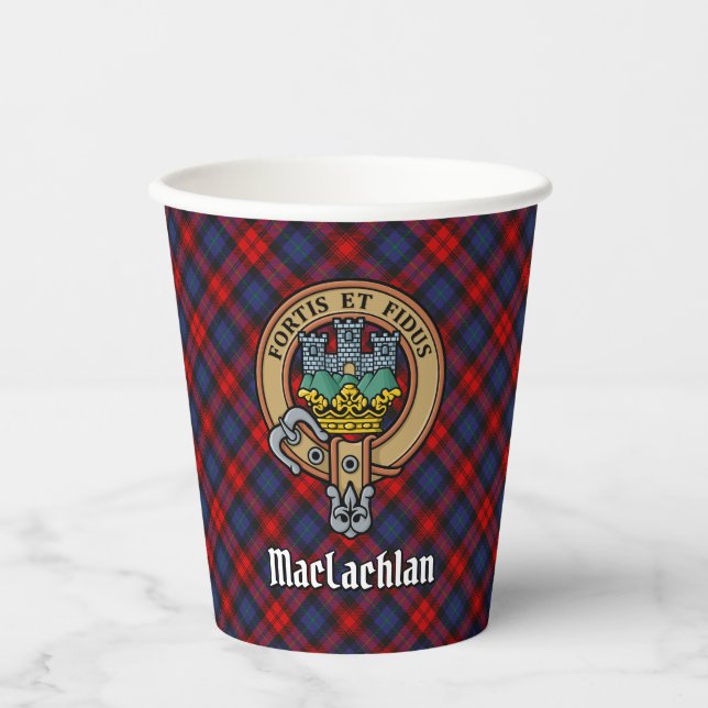 Vasos De Papel Clan MacLachlan Escudo sobre Tartán (Anverso)