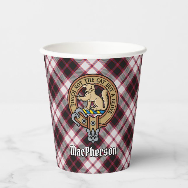 Vasos De Papel Clan MacPherson Escudo sobre la caza de tartán (Anverso)