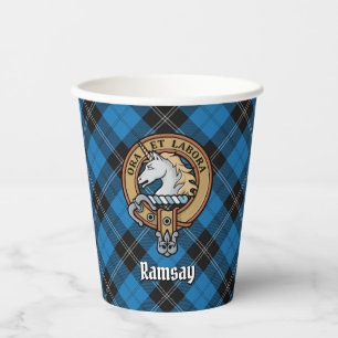 Vasos De Papel Clan Ramsay Escudo por la caza azul Tartán