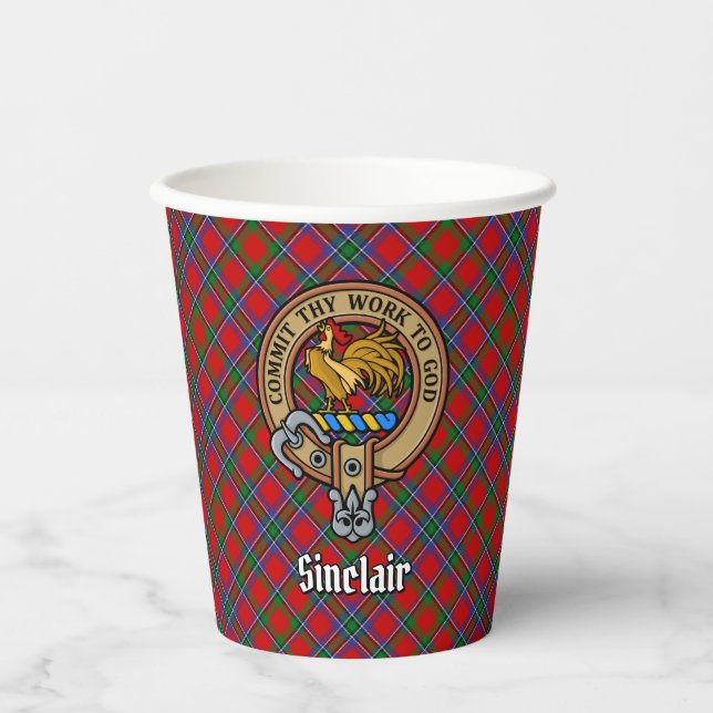 Vasos De Papel Clan Sinclair Escudo sobre Tartán (Anverso)