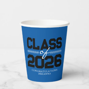 Vasos De Papel Clase Azul y Negro Graduación del Año