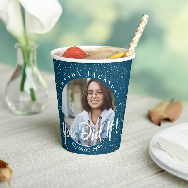 Vasos De Papel Clase de 2024 You did It Blue Photo Graduation (in situ)