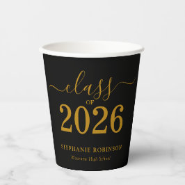 Vasos De Papel Clase de 2026 Graduación Black Gold