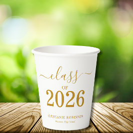 Vasos De Papel Clase de 2026 Graduación de Letra Dorada Moderna