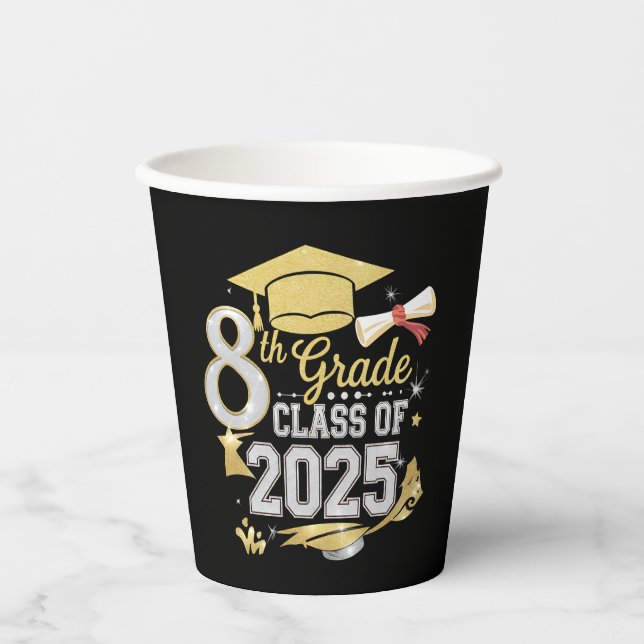 Vasos De Papel Clase de 8º Grado Graduada Promoción 2025 (Anverso)