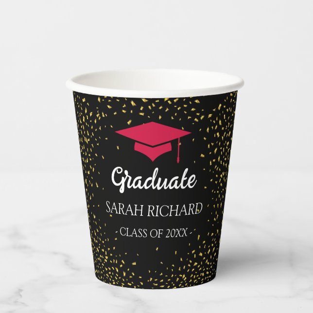 Vasos De Papel Clase De Foto De Graduación En Rojo Y Negro De 202 (Anverso)
