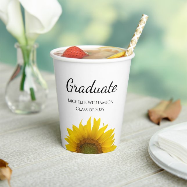 Vasos De Papel Clase de girasoles amarillos de graduación 2025 (in situ)