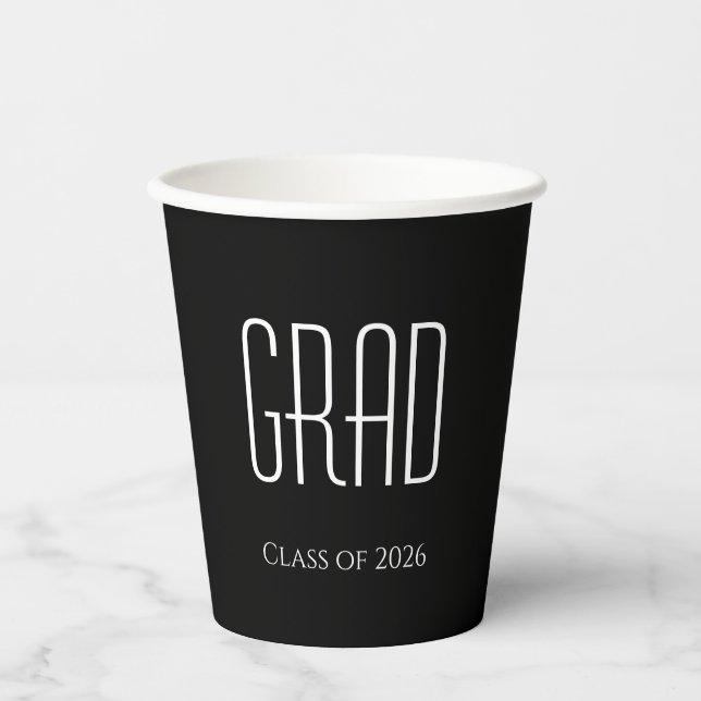 Vasos De Papel Clase de graduación de 2024 Blanco negro (Anverso)