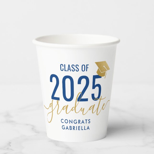 Vasos De Papel Clase de graduación de oro azul de la Marina Moder (Anverso)