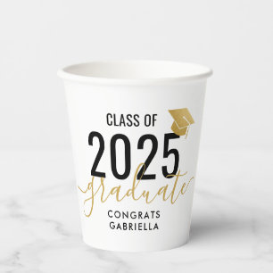 Vasos De Papel Clase de Graduación de Oro Negro Moderno de 2022 