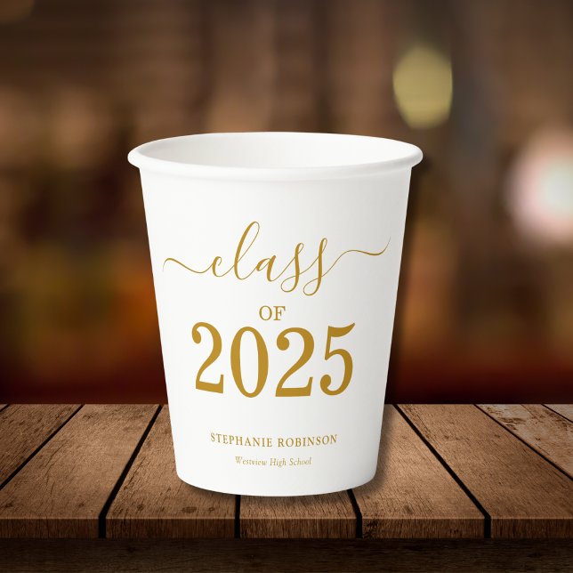 Vasos De Papel Clase de Graduación Gold Script 2025 (Subido por el creador)