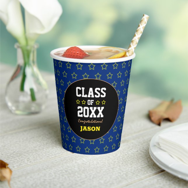 Vasos De Papel Clase de graduación Gold Star/Blue (in situ)