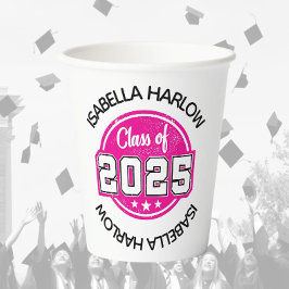 Vasos De Papel Clase de nombre de graduado rosado 2025