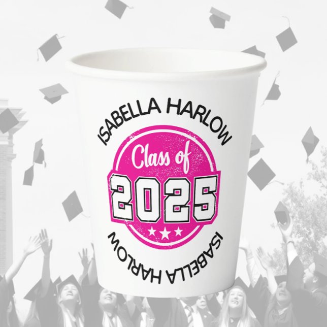 Vasos De Papel Clase de nombre de graduado rosado 2025 (Subido por el creador)