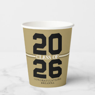 Vasos De Papel Clase de Oro y Negro de Graduación Personalizada